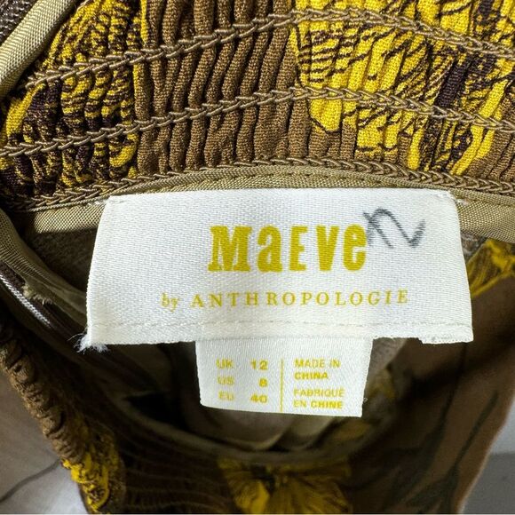 Anthropologie Maeve Terrace Wide Leg Floral Pants Brown Gold Women’s Size 8 - Picture 3 of 7